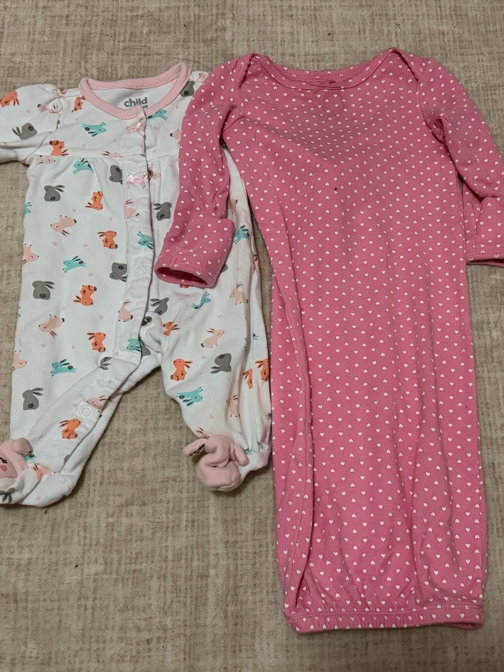 child of mine Pink Heart Gown with Animal-Print Footed One-Piece Set